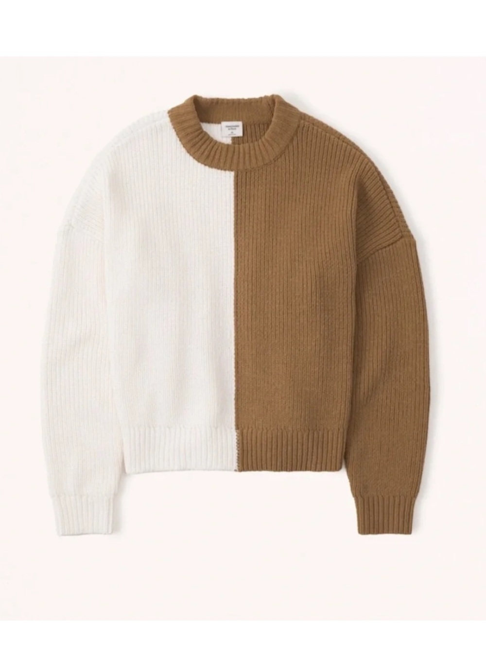 NWT Abercrombie and Fitch Brown and White Spliced Classic Crew Sweater Size L
